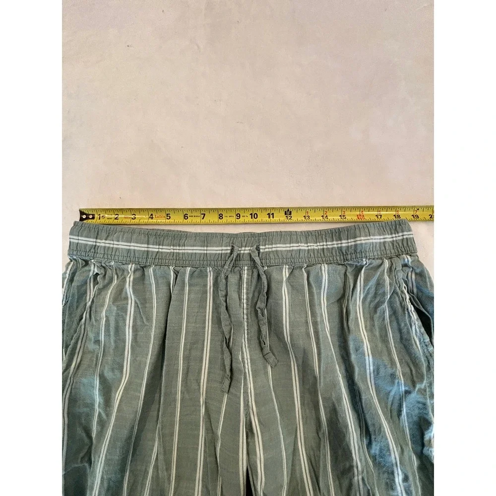 Auden Womens XL Sage Green White Striped Pajama Pants Wide Leg Sleepwear Pockets